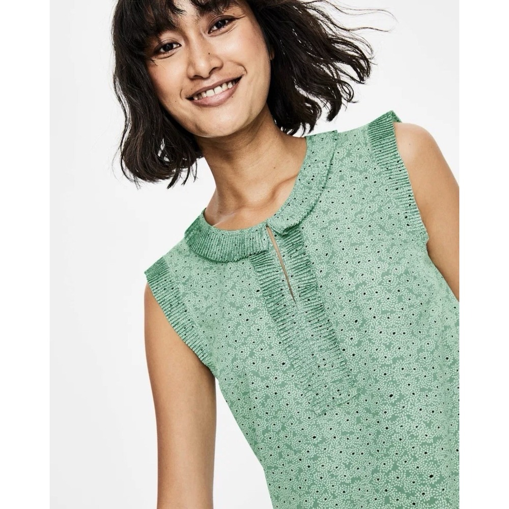 Boden Peggy Blouse Top Womens 14 Green Floral Pleated Keyhole Neck Sleeveless